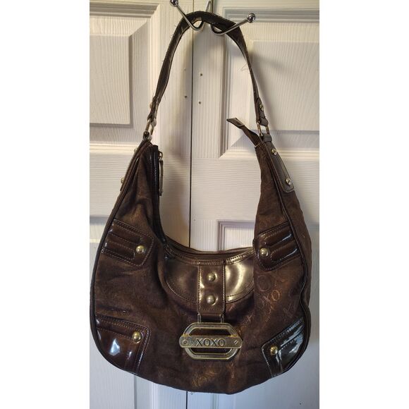 XOXO Handbags - Vintage Y2K XOXO Monogram Hobo Shoulder Bag – Distressed Metallic Bronze Brown